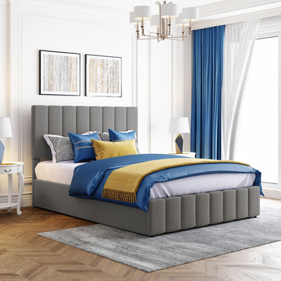 Upholstered Lift Up Storage Platform Bed with Tufted Headboard