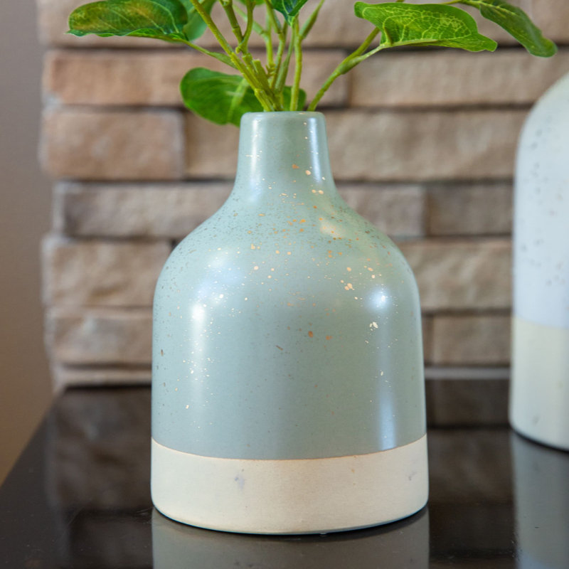 Kanedra Handmade Ceramic Decorative Bottle, Sage, 7" H x 5" W x 5" D