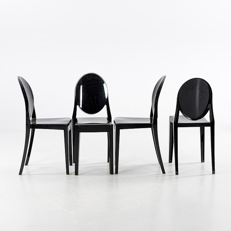 Black Transparent Polycarbonate Stacking Side Chairs, Set of 4