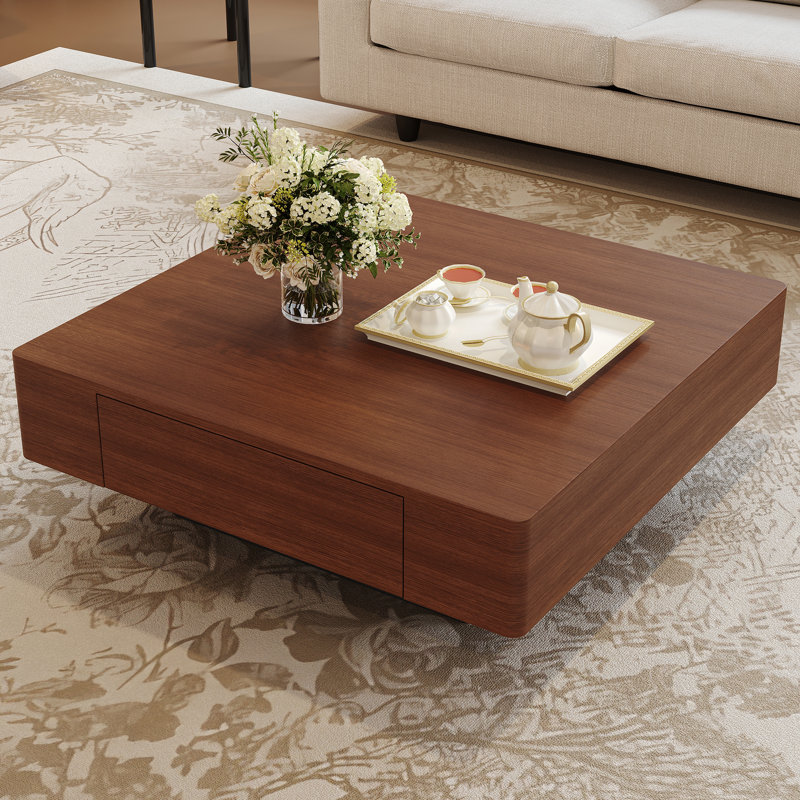 39'' Single Walnut Square Coffee Table With Storage