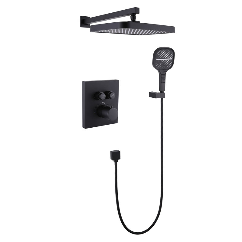 Ensemble de robinet de douche 12 "à 2 fonctions Functiom avec valeur brute, Noir mat
