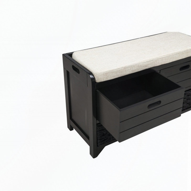 Banc de rangement avec panier amovible et 2 tiroirs, entièrement assemblé, Espresso, Espresso