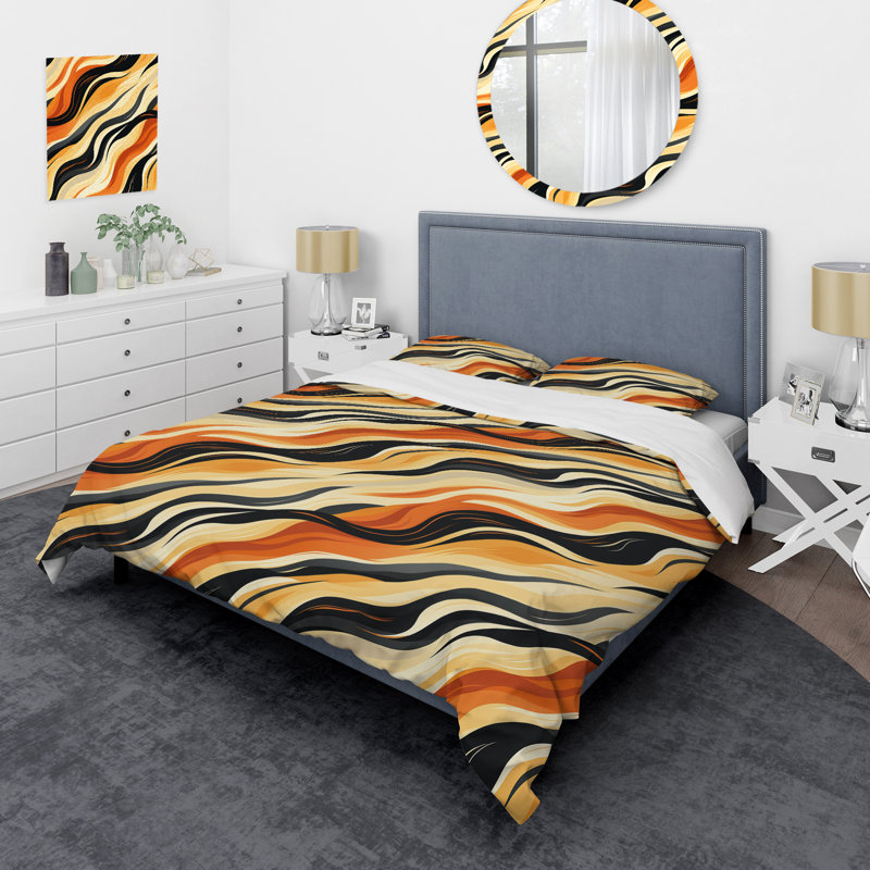 Literie chuchotement orange et noir, Housse de couette simple + 1 taie décorative stan