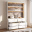 Buffet blanc 92,5 po avec 6 tiroirs, DEL intelligentes et ports USB