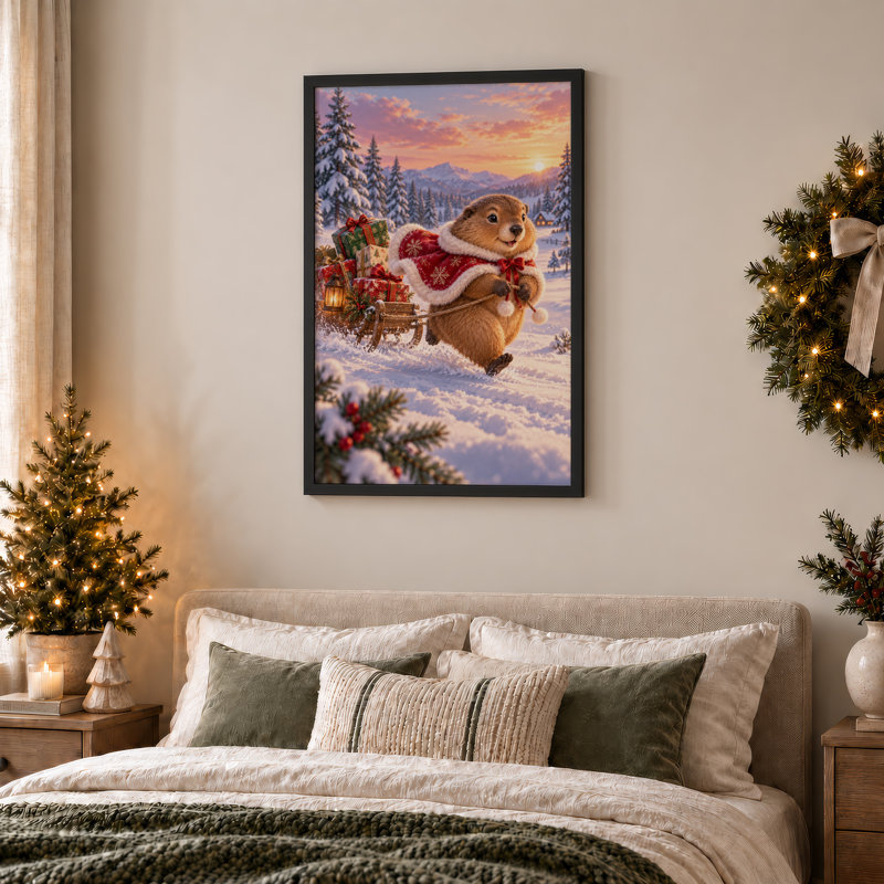 Toile d'hiver sur fond rouge, H 36 po x l 24 po