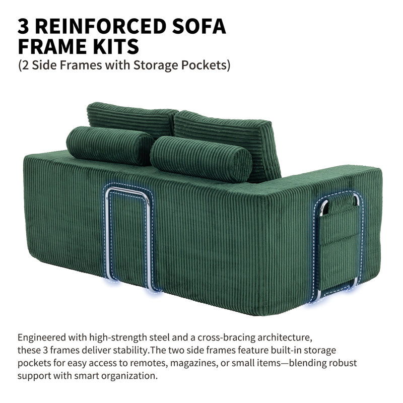 69'' Convertible Sofa Bed 2 Seats Loveseat Sleeper Sofa Small Compression Couch Sofa, Green