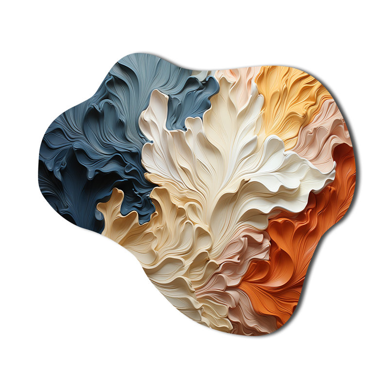 «Beige et orange Custards Collage III», impression murale abstraite en métal, sculpture murale asymétrique en métal
