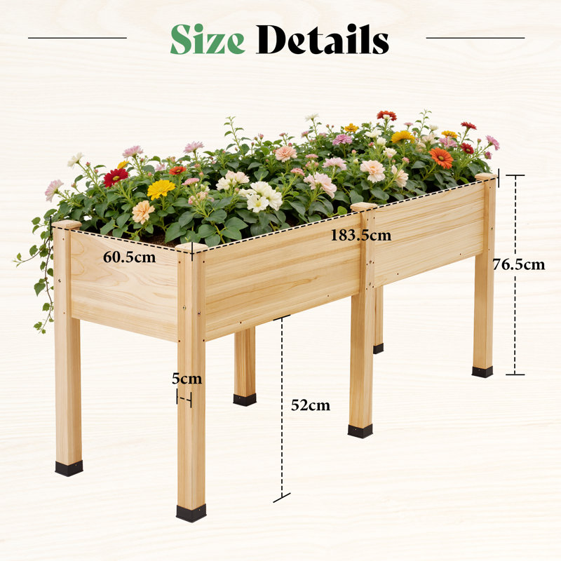 Wooden Raised Garden Bed With Legs - Elevated Planter Box Outdoors For Deep Rooted Plants, Ideal For Balcony, Easy Assembly, Patio
