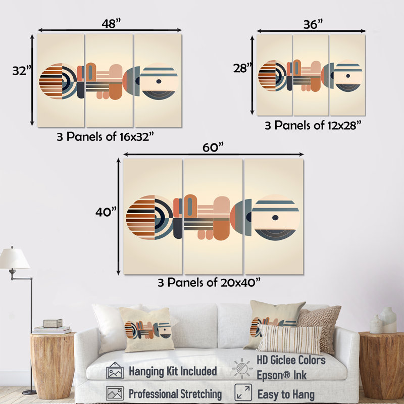 Ensemble d'art mural Minimal Geometrics, H 28 po x l 36 po x P 1 po, Toile tendue