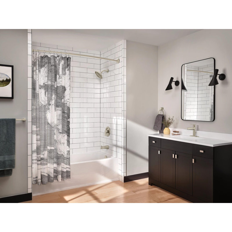 Tringle courbée simple à longueur fixe pour salle de bain, finition nickel brossé