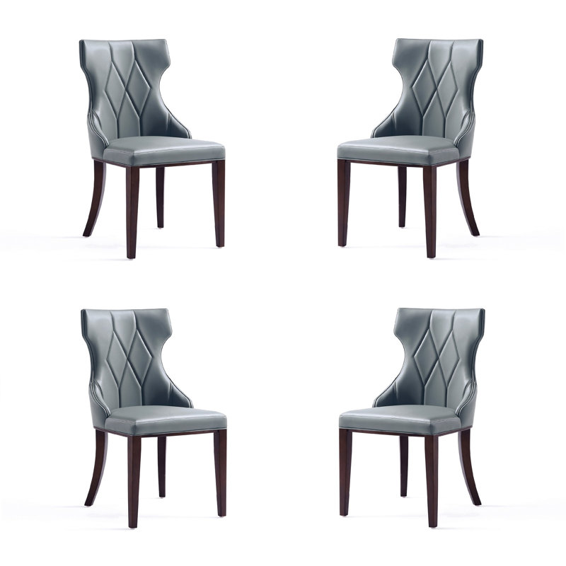 Reine Traditional Vegan Leather Upholstered Beech Wood Dining Side Chair in Pebble Gray