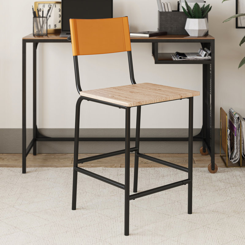 Counter Stool with Metal Frame, Brown, Black