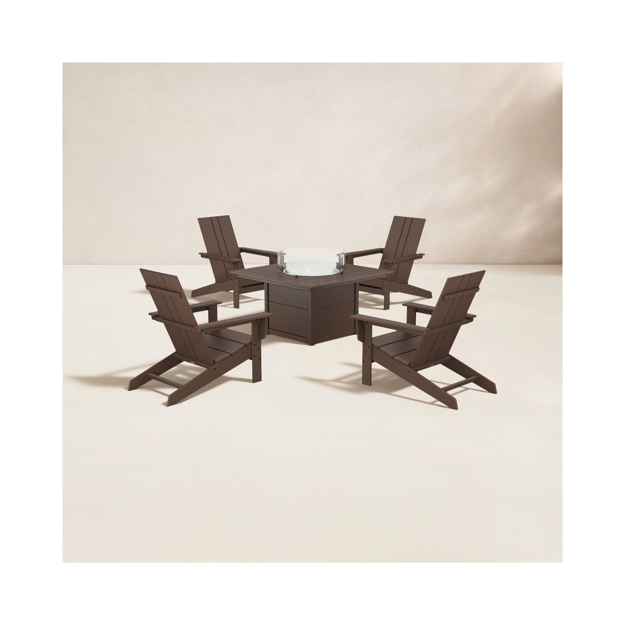 Outdoor Adirondack Chair With Table, Mahogany