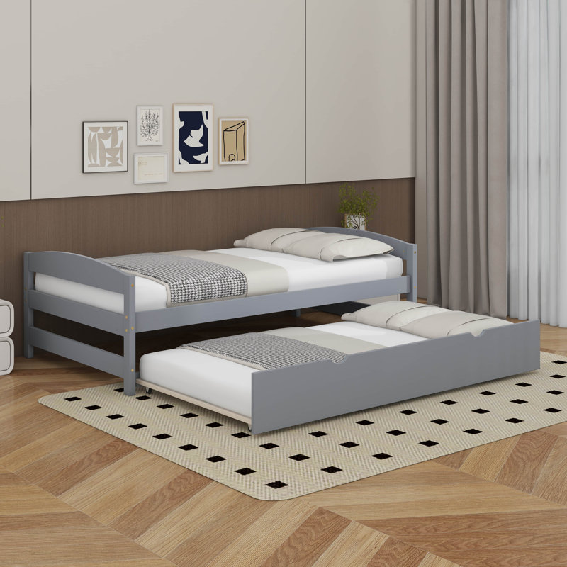 Lit plateforme simple avec lit gigogne, Gris