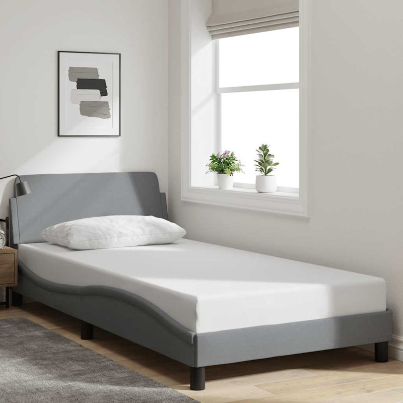 vidaXL Bed Frame Dover Light Grey 100x190 cm Fabric, Gray, Twin
