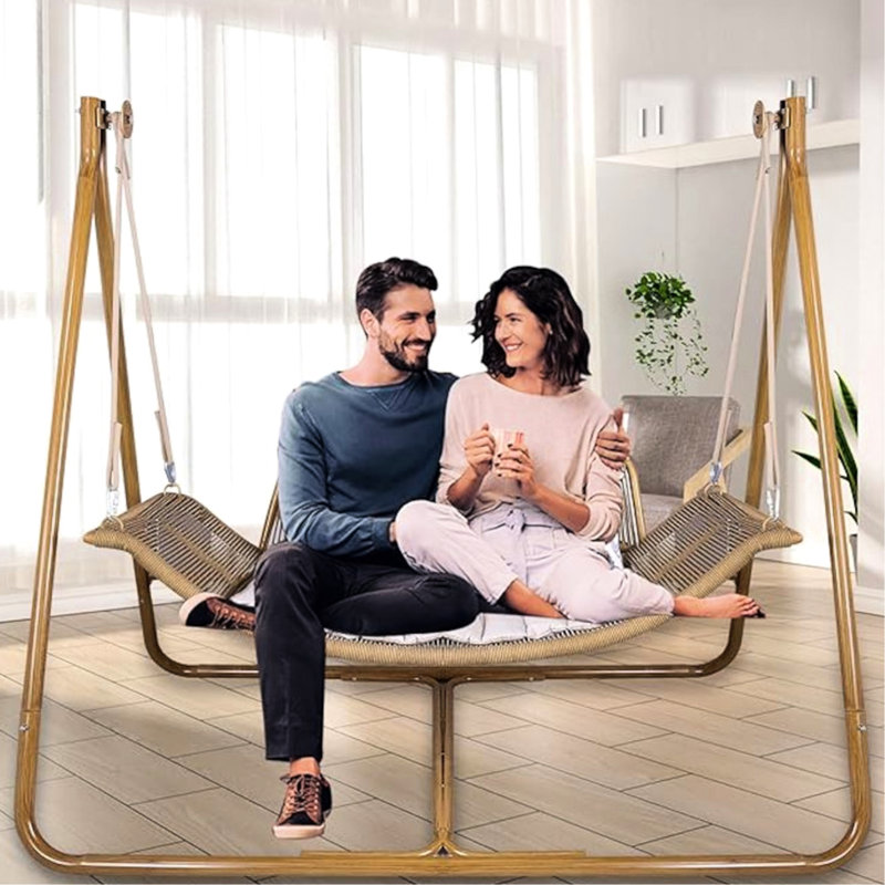 Balancelle de 570 lb avec support, rouille, structure en bois, double surdimensionnée pour l'intérieur, l'extérieur, la chambre à coucher, le patio, la capacité de mise à niveau du balcon, décoration rouille