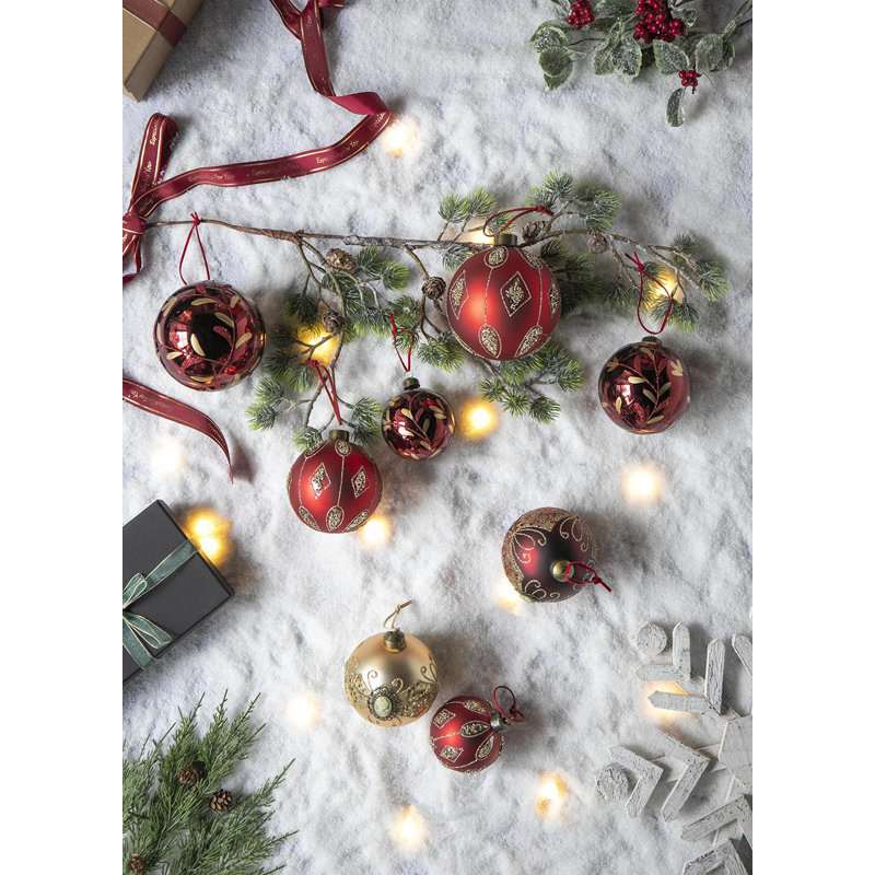 Décorations de Noël en verre de designer rouge | Ensemble de 12, 3 pouces