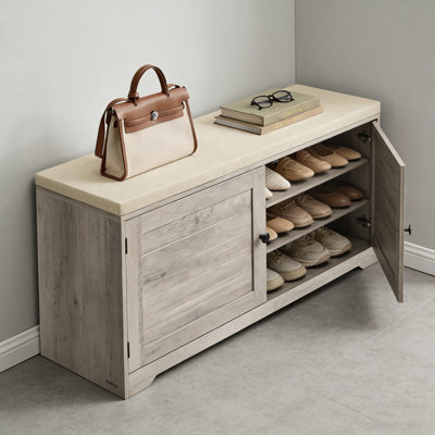 Entrance Storage Desk With Seat Cushions And Adjustable Shelves - Cushioned Seat Storage Compartments For Corridors And Bedrooms
