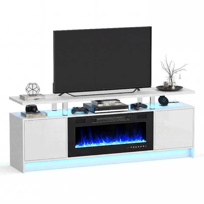 TV Stand Fireplace for TVs up to 88" Fireplace, White