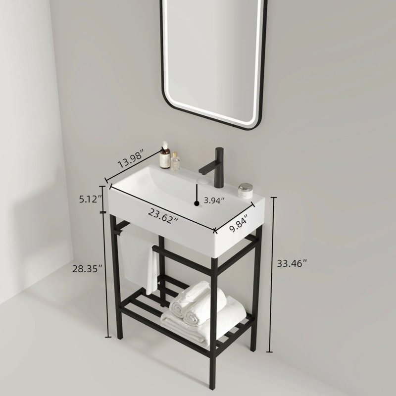 Lavabo de salle de bain sans meuble-lavabo encastré en céramique, Blanc