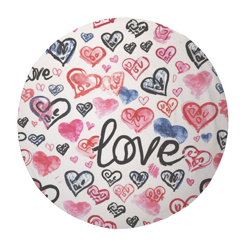 Cupid’s Love Script Braided Rug, Round 5'