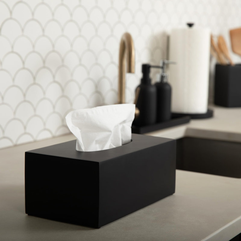 Rectangular Tissue Box Cover – Heavy Facial Tissue Box Cover With Modern Matte Black Finish – Matte Black Collection
