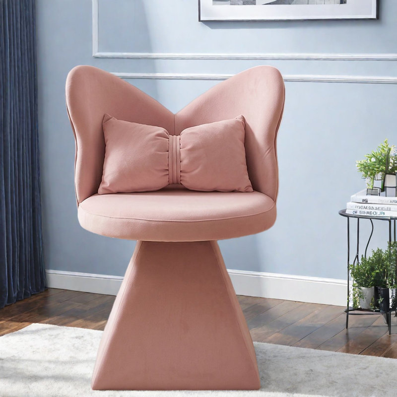 Chaises d'appoint pivotantes Modern 360, dossier papillon en chenille rose pour meuble-lavabo