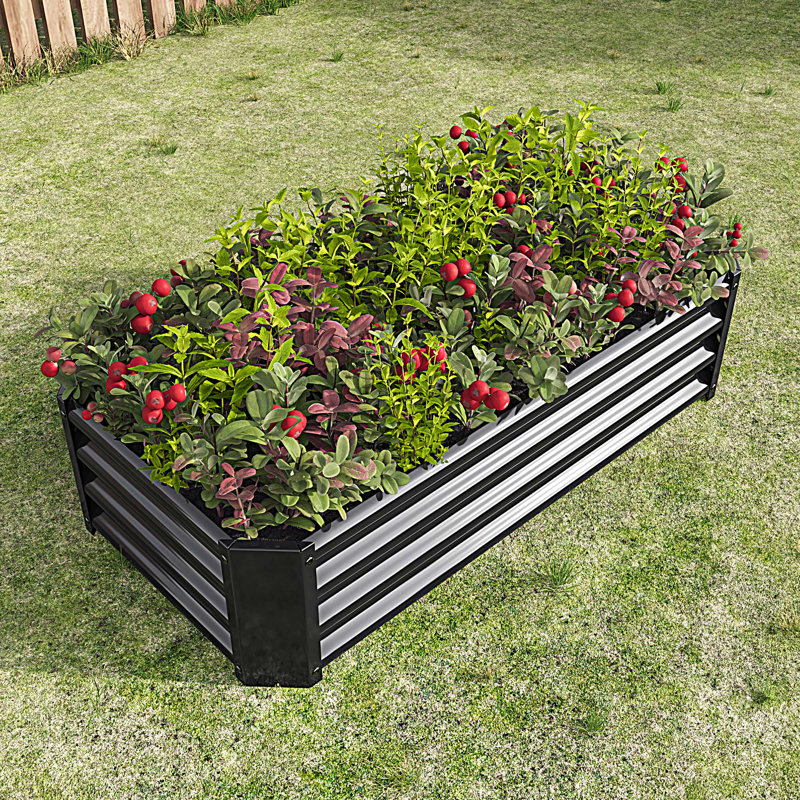 Metal Raised Garden Bed, Rectangle Raised Planter 4×2×1ft  for Flowers Plants, Vegetables Herb, Black