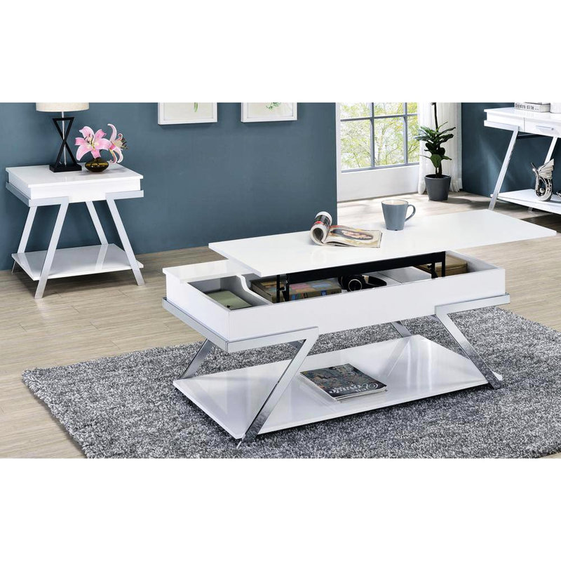Élégante table blanche avec cadre et compartiment de rangement