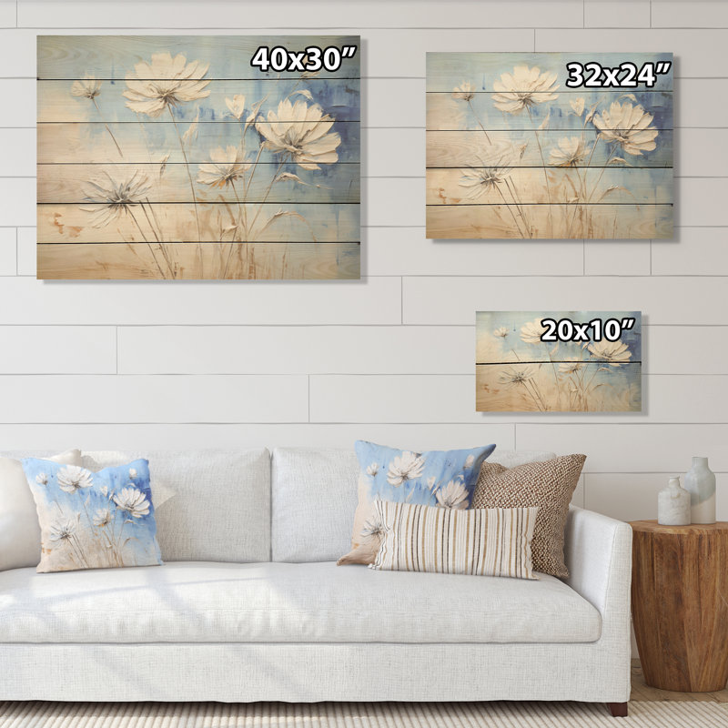 Minimal beige et bleu bleuet Expression I - Art mural en bois sur bois de pin naturel, H 10 po x l 20 po