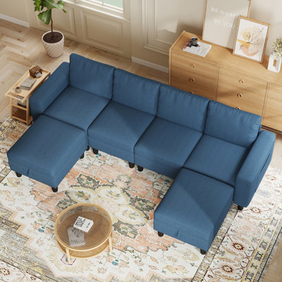 110" Modular Sectional Couches With Adjustable Backrest And Storage Ottoman For Living Room (blue)