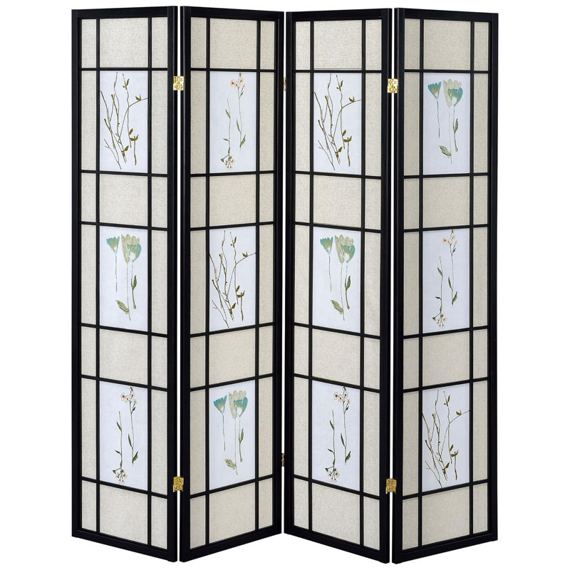 Paravent floral d'intimité pliable - encadré noir