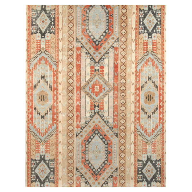 Distressed Homage Hand Knotted Wool Geometric Area Rug, Rectangle 12' x 16'