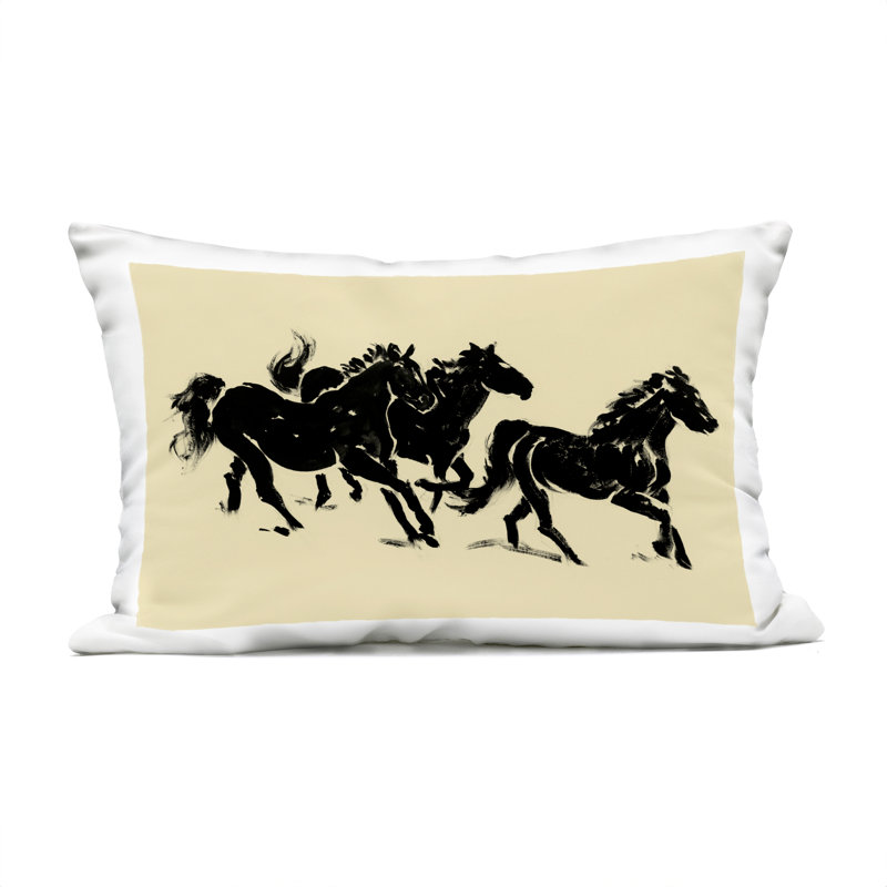Horses in Motion Run Outdoor Printed Pillow design by Victoria Barnes