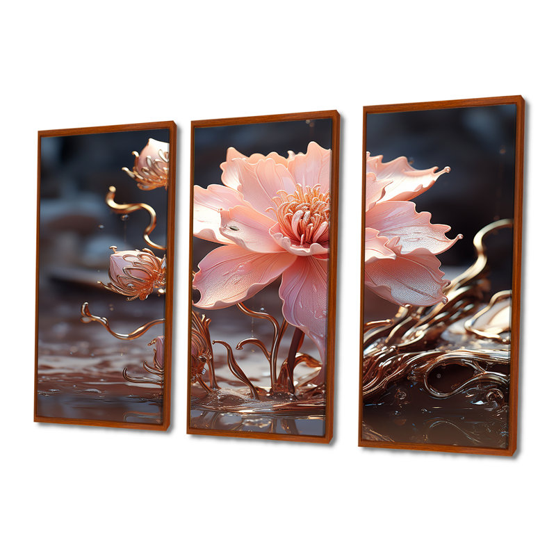Klerken - ensemble d'art mural rose, Cadre flottant brun, H 32 po x l 48 po x P 1 po