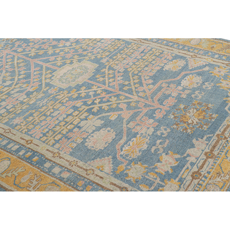 Rug & Kilim’S Khotan Samarkand Style Rug In Blue With Floral Medallions, Rectangle 6'4" x 8'6"