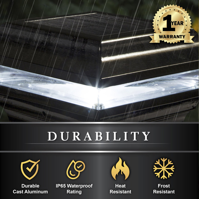 Black Aluminum Solar LED Post Cap Light, 6" x 6"