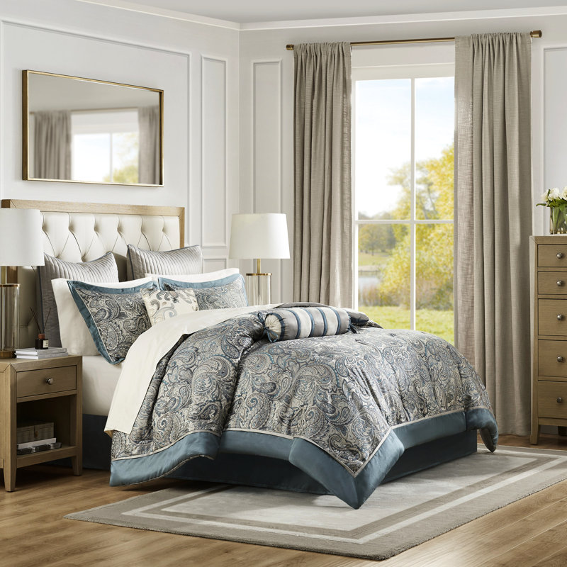 Édredon grand lit bleu sarcelle 12 pièces avec draps en coton, y compris édredon, taies décoratives, coussins décoratifs, jupe, drap-housse, drap plat et taies d'oreiller, rembourrage à 100%, confortable