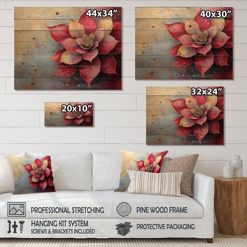 Abstrait Echeveria succulent - Art mural en bois succulent - sur bois de pin naturel, H 30 po x l 40 po x P 0,78 po