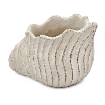 11.5X7x7" Sand And Cement Nautilus Shell Planter With Textured Beige Finish