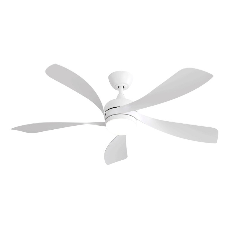 52 Inch Modern Led Ceiling Fan With 3 Color Dimmable 5 Abs Blades Remote Control Reversible Dc Motor For Bedroom, White
