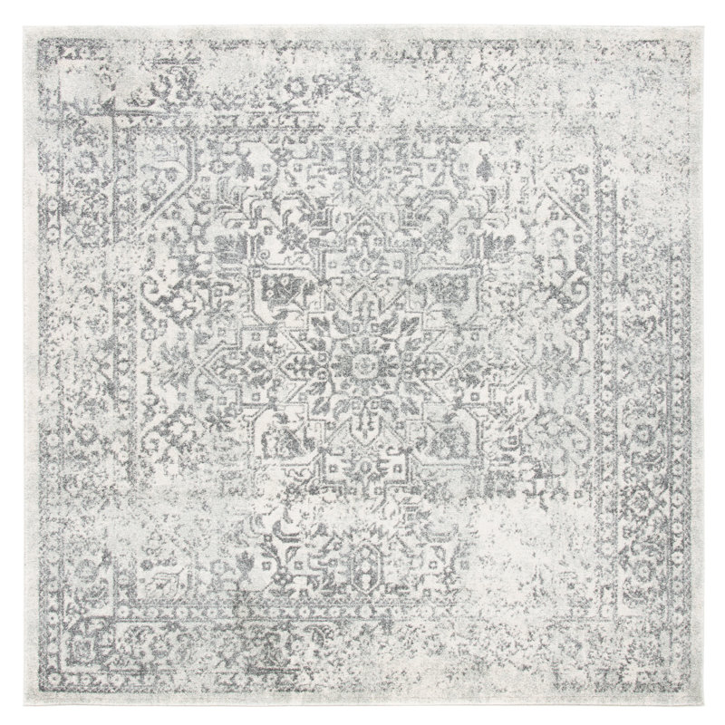 Oriental Area Rug, Ivory/Grey, Square 201 cm