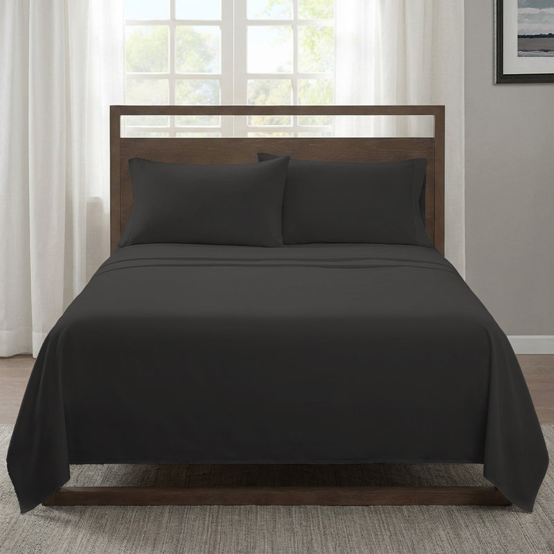 Ensemble de draps noirs en microfibre 3 pièces, Lit simple, Noir
