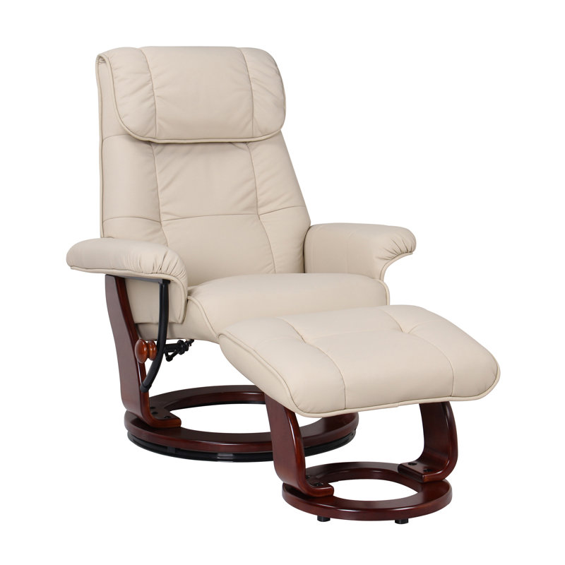 Célia Leather Swivel Recliner with Ottoman, Beige
