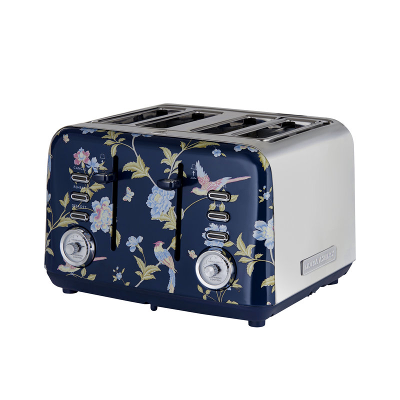 Laura Ashley Elveden 4 Slice Toasters Wide Slots By VQ - Multi Functional 4 Slot Toaster Stainless Steel with 7 Variable Browning Control, Defrost & Reheat Modes - Bread Toaster with Warming Rack
