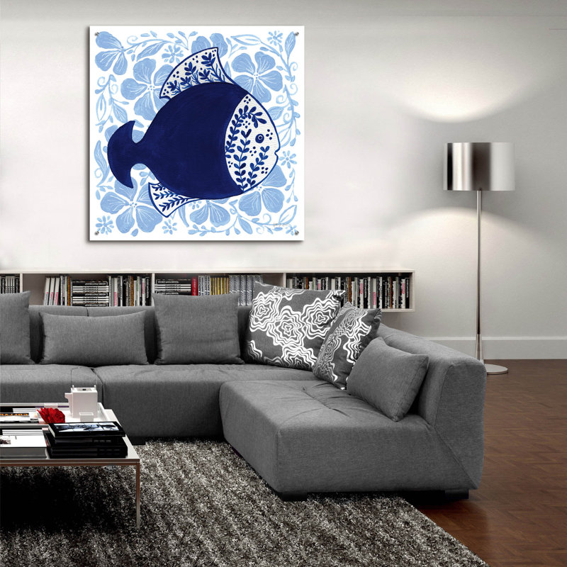 Art mural en verre Coastal Chinoiserie 5 pi par Yvette St. Amant, H 36 po x l 36 po x P 0,2 po
