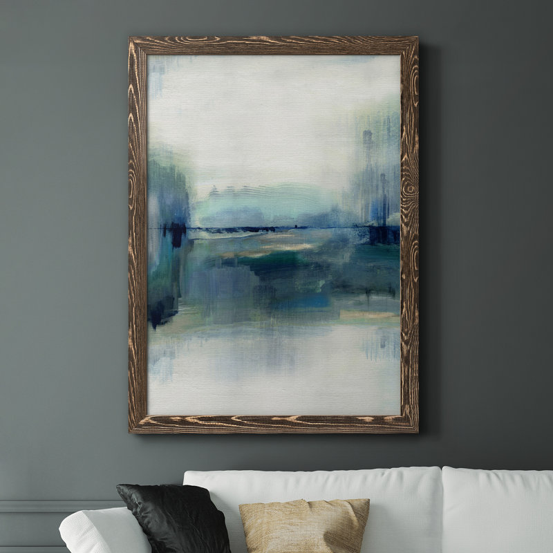 Indigo Meadow - peinture sur toile encadrée, H 32 po x l 23 po x P 1 po, Toile avec cadre en noyer