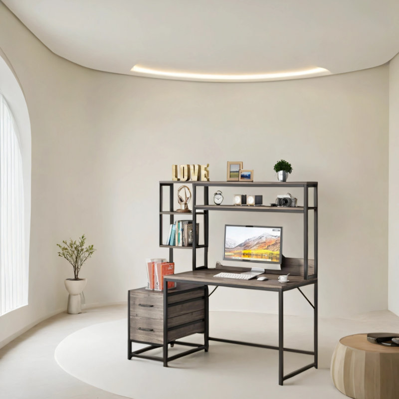 Bureau d'ordinateur 55 pouces gris, Gris / Noir