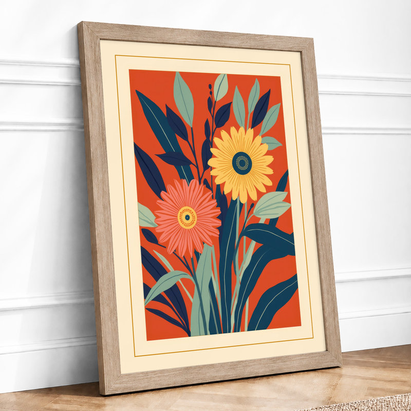 Sunflower And Friends Art Deco - Print, A2 - 59.4 x 42.0 cm, Oak