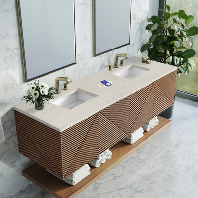 Marcello 72" Double Vanity, Chestnut W/FreePower Wireless Charger